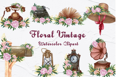 Floral Vintage Watercolor Clipart