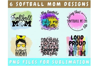 Softball Mom Sublimation Designs, 6 Softball Mom PNG Files