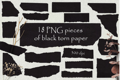 PNG set of pieces of black torn paper