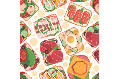 Sandwiches pattern. Healthy natural snack with vegetables on bread sli