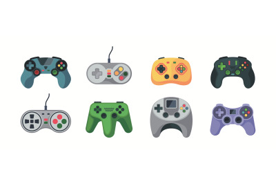 Game controllers. Gamepad video console computer items garish vector f