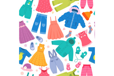 Clothes pattern. Kids fashioned pants jackets shirt textile design pro