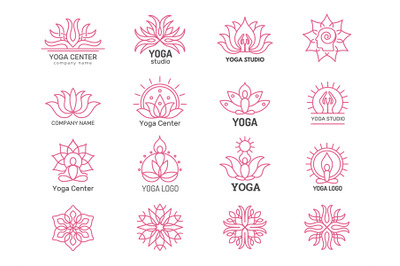 Yoga logotypes. Healthcare spa and yoga practice pictures of stylized