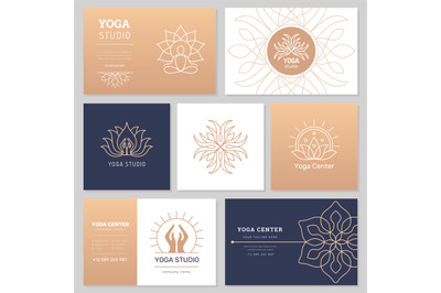 Yoga identity card. Ethnic pictures stylized elements for yoga club ca