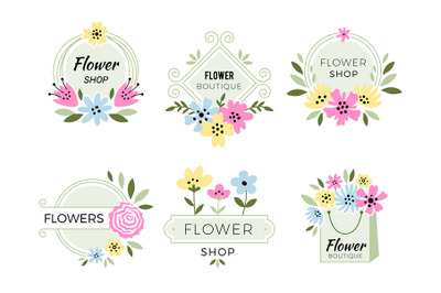 Flowers shop logo. Botanical vintage decoration bouquet with rose buds