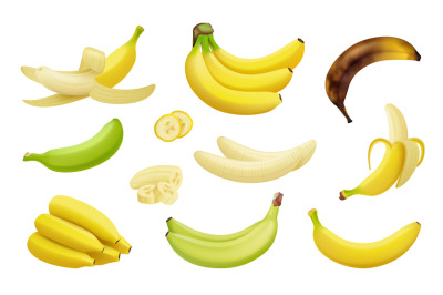 Bananas. Pieces of exotic tropical natural products realistic bananas