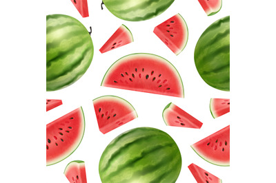 Watermelon pattern. Realistic delicious berry healthy food decent vect