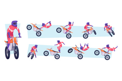 Freestyle motocross. Sport bike riders jump style exact vector motocro