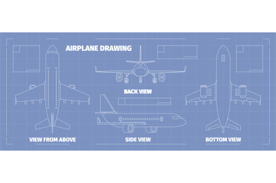 Airplane layout. Views of planes different sides schema for constructo