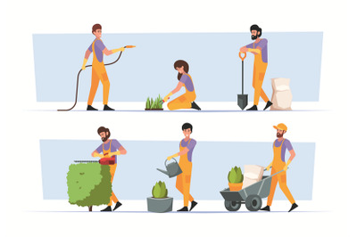 Gardeners. Agriculture characters people growth plants harvest person