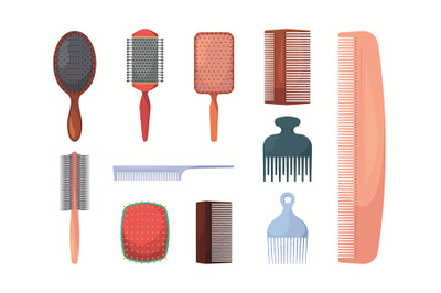 Hair combs. Barber shop items beauty salon objects woman combs collect