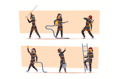 Fireman characters. Emergency safety save life persons fire fighters p