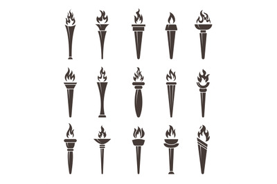 Torch flame. Sport symbols flaming graphic items recent vector flat ba