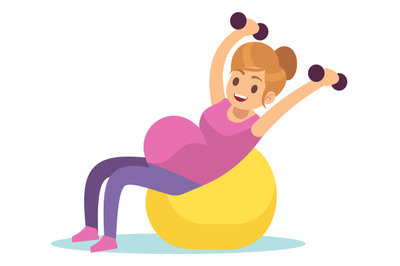 Pregnant woman doing weight exercise on birth ball