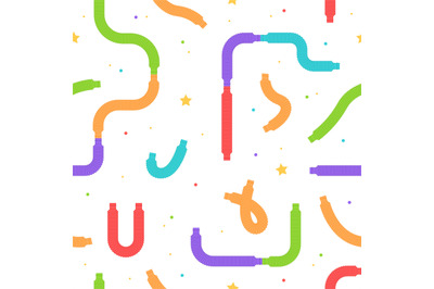 Pop tubes seamless pattern. Popular antistress color toys, kids flexib