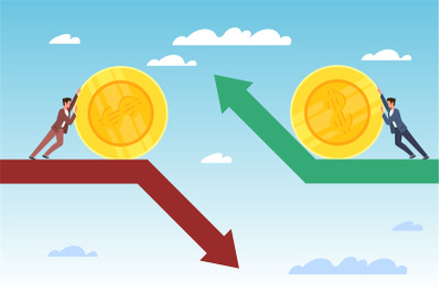 Decline and growth of investments. Stock market exchange rate, busines