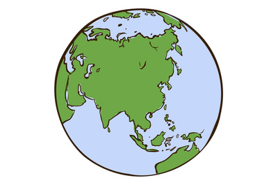 Asia on Earth map. Round sketch globe icon