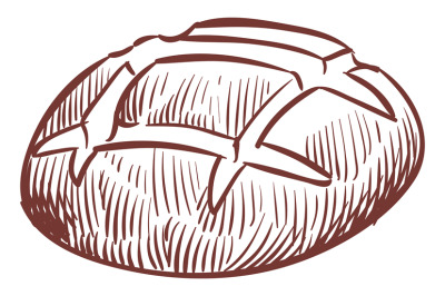 Round bread sketch. Boule engraving. Bakery symbol