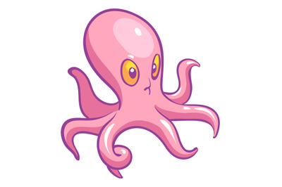 Pink octopus. Cute cartoon deep ocean animal