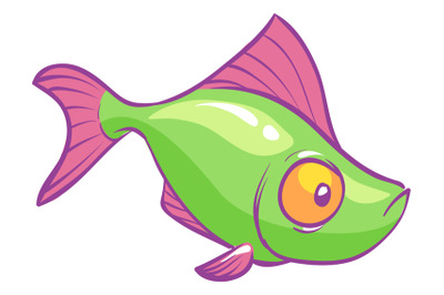 Funny green fish. Tropical aquarium animal. Cartoon character