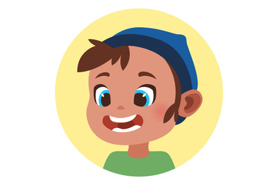 Funny boy round avatar. Happy kid face