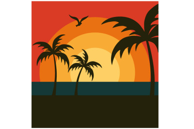 Beach Sunset with Palm Trees Graphic