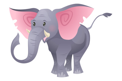 Walking elephant. Cute grey safari animal with big ears