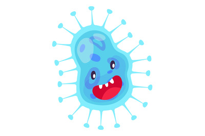 Blue disease monster. Flu virus cartoon character