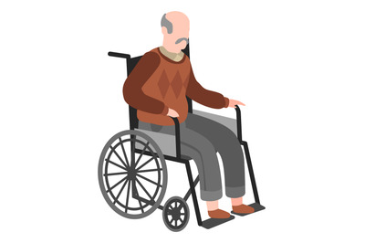 Man sitting in wheel chair. Disabled senior on walk