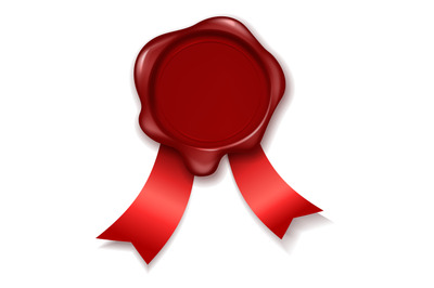 Round wax seal template with realistic red ribbon