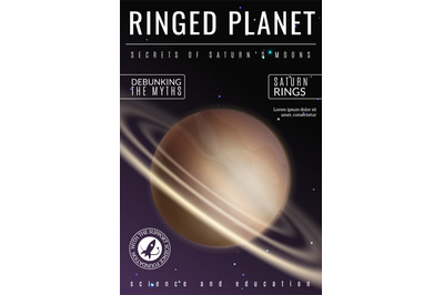 Ringed planet flyer. Space science poster template