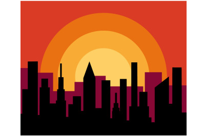 Cityscape Vector Graphic with Sunset