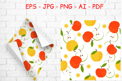 Seamless pattern with fruit red and yellow apples