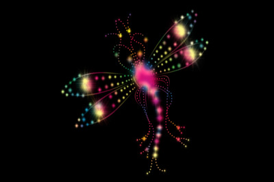The image of a bright glowing dragonflies on a black background, JPEG