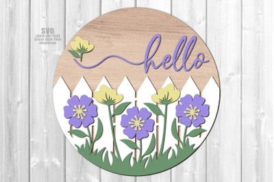 Floral Hello Sign SVG Laser Cut Files | Hello Summer Round Sign SVG