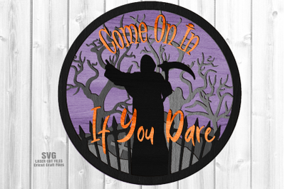 Halloween Party Round Sign SVG Laser Cut Files | Haunted House SVG