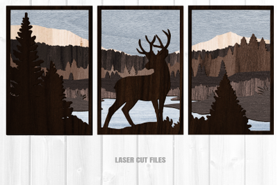 3 Piece Forest Deer Scene SVG Laser Cut Files | Buck SVG Glowforge