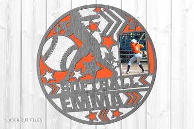 Monogram Softball SVG Laser Cut Files | Sports Round SVG Photo Frame