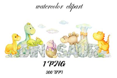 dinosaurs clipart, watercolor animals.