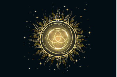 Sun in the Sky Mystic Illustration isolated on black