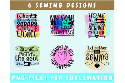 Sewing Sublimation Designs Bundle, 6 Sewing Quotes PNG Files