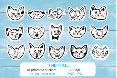 Funny Cartoon Cats Faces Printable Stickers pack for Cricut