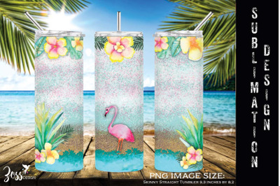 Flamingo Tropical Beach Skinny Tumbler sublimation Design