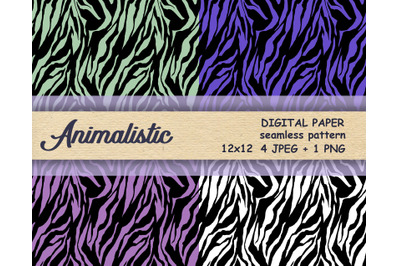 Animals Digital Seamless Paper Pack. Zebra Skin scrapbook Pattern,