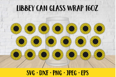 Sunflower beer can glass wrap template SVG. Soda glass can