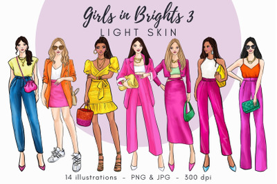 Girls in Brights 3 - light skin Watercolor Fashion Clipart