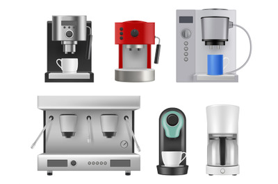 Coffee machines. Kitchen items for preparing hot beverage drinks cappu