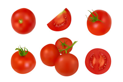 Tomatoes set. Organic closeup healthy plants red vegetables decent vec