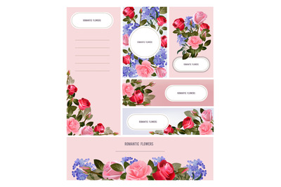 Floral cards templates. Rose postcards&2C; invitation and banners. Flower