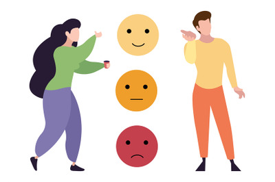 Human emotions. Survey, review or feedback, choose your mood. Woman ma